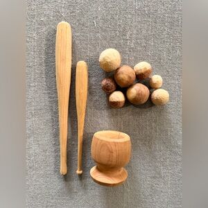 Hand-Carved Wooden Décor Set –‎ Miniature Bats, Balls & Rustic Display Pieces